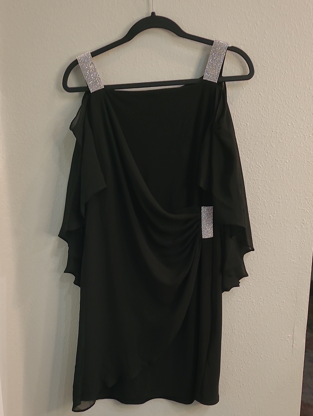 Msk Black Rhinestone-Trim Cold Shoulder Dress Size Med Evening, Party